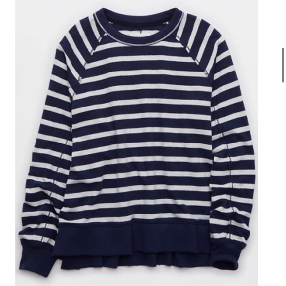 aerie Tops - Aerie East West Crew Sweatshirt Navy & White Stripe XS